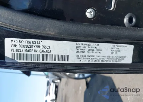 2022 Dodge Challenger R/T из США, поврежденный, VIN 2C3CDZBTXNH105553